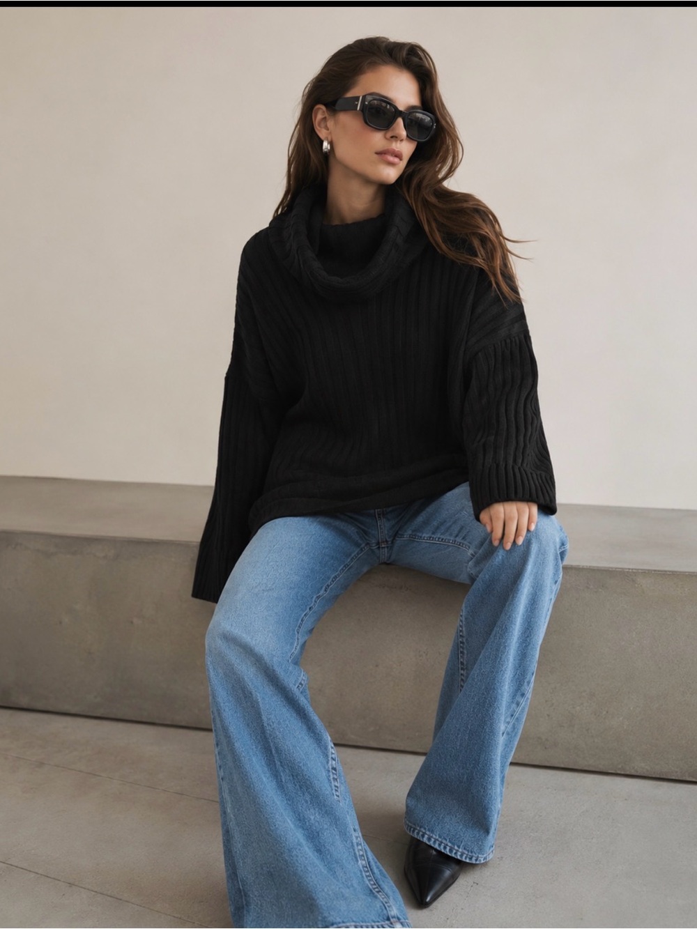 WeWoreWhat Black Oversized Ribbed Cowl Neck Sweater Size S NWT